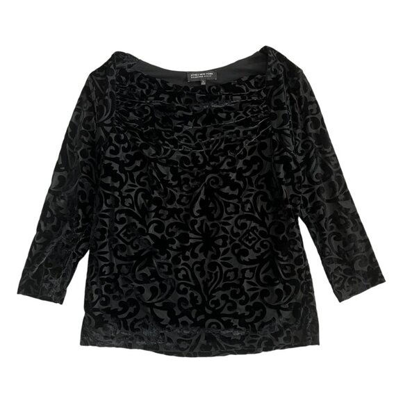 Jones New York Velvet Burnout Draped Neck Black‎ Plus Size 1X Whimsygoth Witchy - Picture 3 of 11